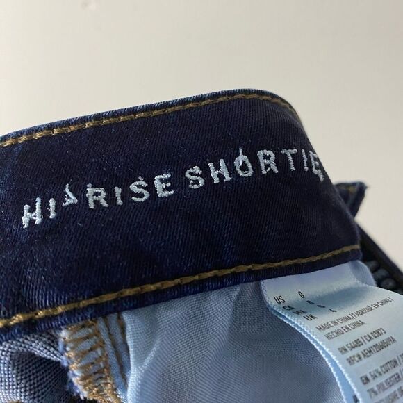 American Eagle Dark Wash Hi-rise Shortie Size 0 - Picture 7 of 9